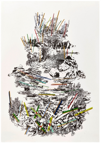 Rosângela de Andrade Boss, «Aluvial II», 2020. Acrylfarbe/Tusche, 165 x 113 cm. Foto: Kaspar Ruoff