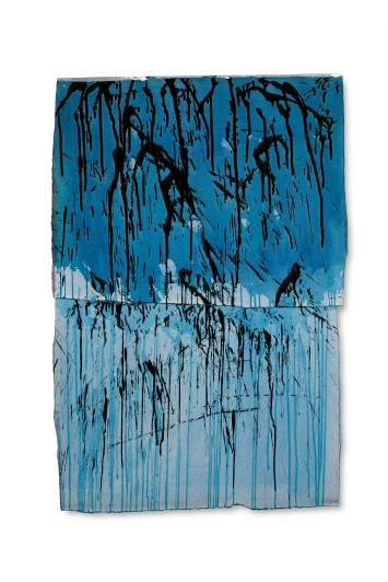 Pluie bleu, 2005, Mischtechnik auf Papier, collagiert, 92 x 62 cm.