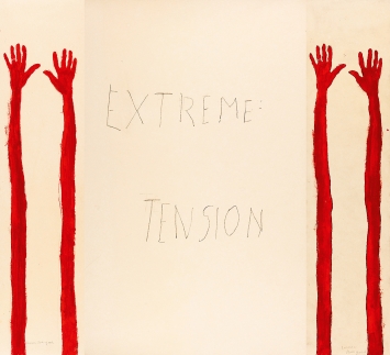 Louise Bourgeois · Extreme tension, 2007, Graphit und mit Tinte gehöhte Drucke auf Papier, 148,6 x 162,6 cm © ProLitteris. Foto: Benjamin Shiff