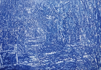 Franz Gertsch · Blauer Waldweg (Campiglia Marittima), 2021, Eitempera auf ungrundierter Baumwolle, 180 x 263 cm. Foto: Dominique Uldry