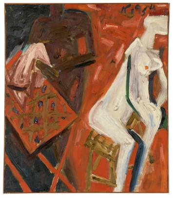 Allan Kaprow · White and Brown Figures, 1954, Öl auf Leinwand, 117,5 x 101,3 cm. Foto: Stefan Altenburger