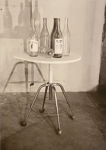 Christos Tzivelos, Bloody Mary, 1983
Empty bottles labelled "Vieux Perre” and “Bloody Mary” on round table with castersCourtesy the estate of Christos Tzivelos, Akwa Ibom, Melas Martinos, and Radio Athènes
© the artist