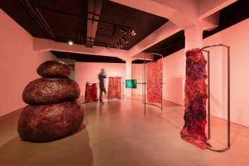 Johanna Bruckner · Body Obfuscations, 2023; Atmospheric Drafts of Intimacy, 2020, Ausstellungs­ansicht HEK, Basel. Foto: Franz Wamhof
