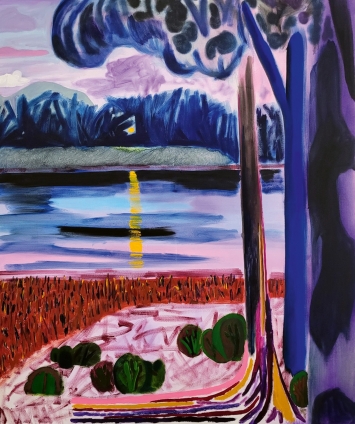 Shara Hughes · Lake Norway, 2020, Öl und Acryl auf Leinwand, 172,5 x 152,5 cm