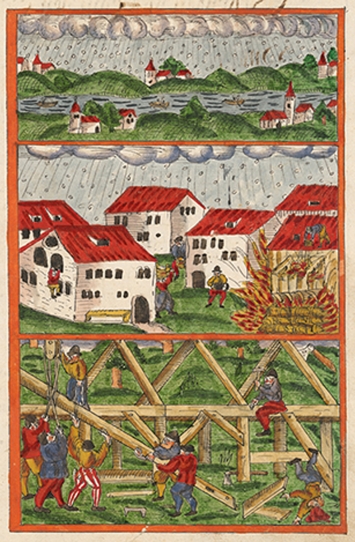 Herrliberg Wipkingen, Hagel in Herrliberg und Unwetter mit Feuer in Wipkingen im Juni 1586