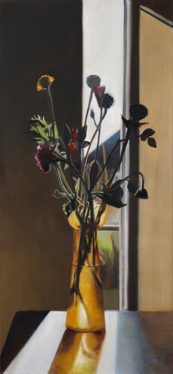 Andrea Muheim, Sträusschen I, 2016, Öl auf Acryl auf Leinwand, 150 x 70 cm 